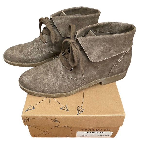 Indigo Road brown lace up fashion bootie with gold down cuff, Iraimee, Size 7.5 - Picture 10 of 13